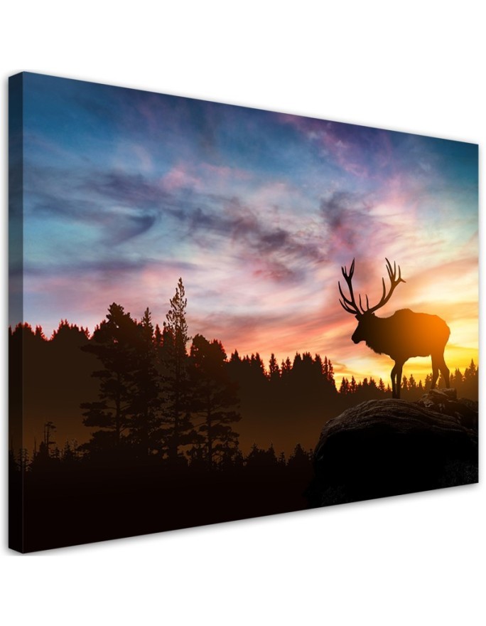 Modernes Wandbild - Hirsch bei Sonnenuntergang | Feeby
