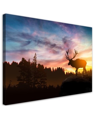 Modernes Wandbild - Hirsch bei Sonnenuntergang | Feeby