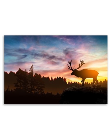 Modernes Wandbild - Hirsch bei Sonnenuntergang | Feeby