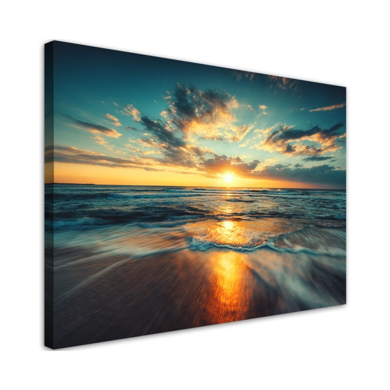 Leinwandbild - Sonnenuntergang Strand Meer | Feeby