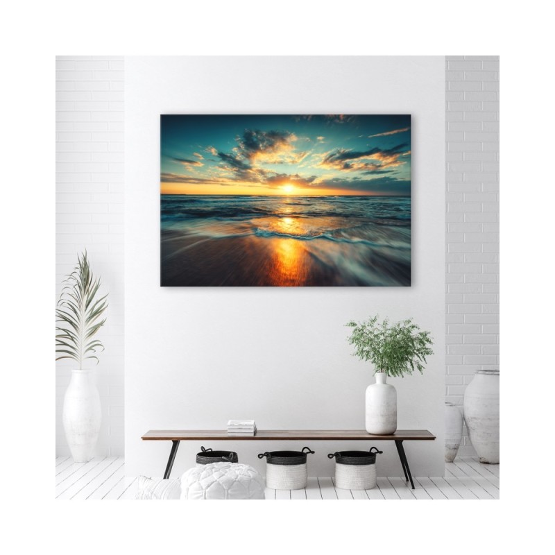 Leinwandbild - Sonnenuntergang Strand Meer | Feeby
