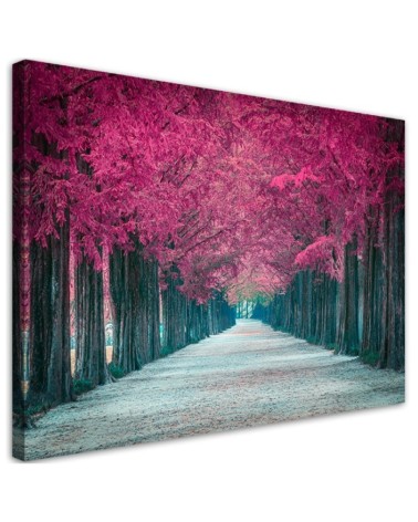 Avenue of pink trees - Modern Canvas painting for living room | FEEBY