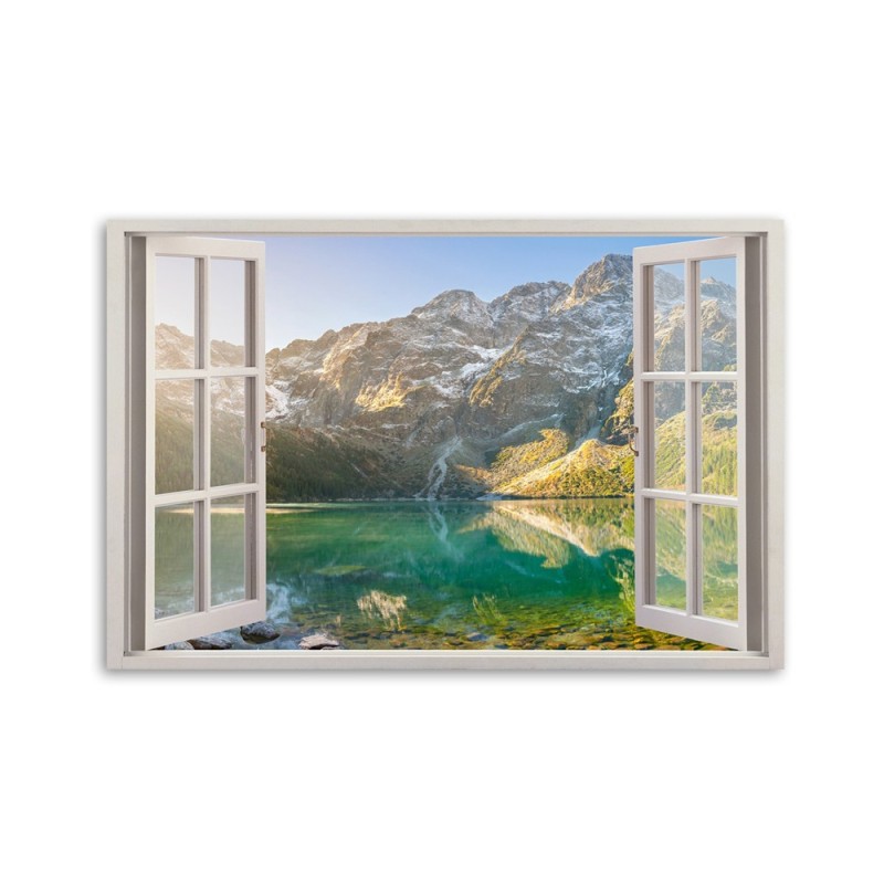 Leinwandbild - Fensterblick Wald im Nebel Berge | Feeby