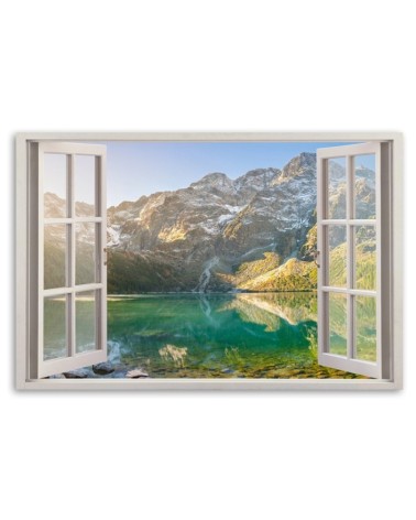 Leinwandbild - Fensterblick Wald im Nebel Berge | Feeby