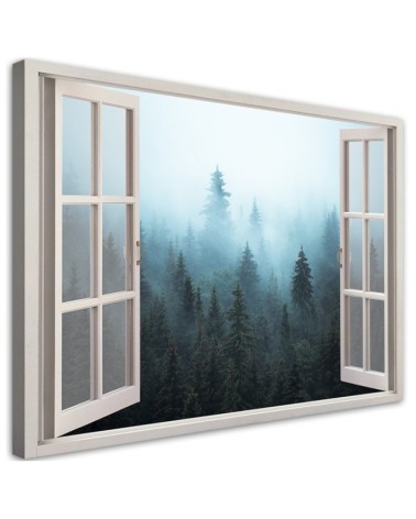 Leinwandbild - Fenster anzeigen Wald in Nebel Natur | Feeby