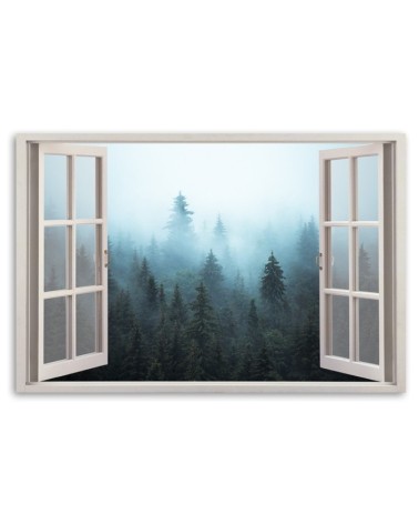 Leinwandbild - Fenster anzeigen Wald in Nebel Natur | Feeby