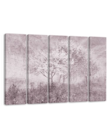 Pentaptic canvas print - Blossoming tree in a meadow landscape | FEEBY