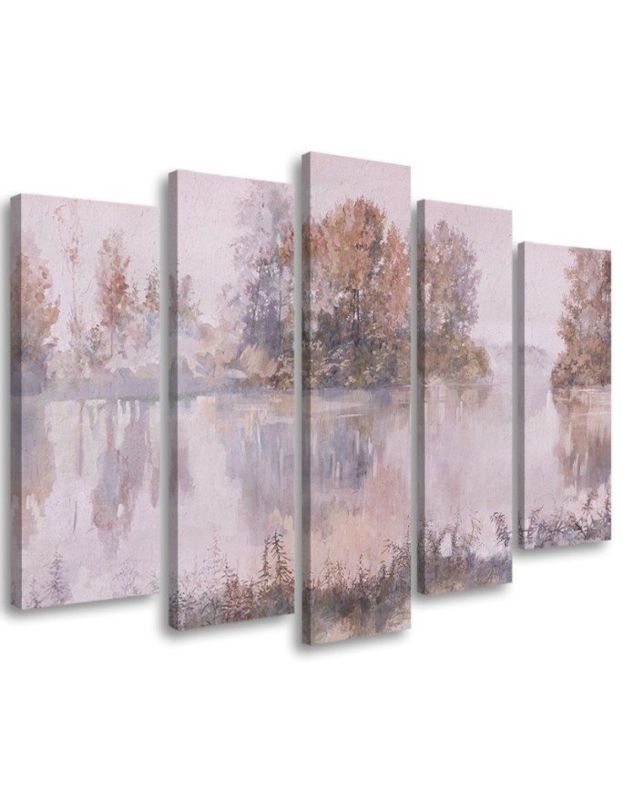 Living room Canvas painting - Lake view watercolour | FEEBY