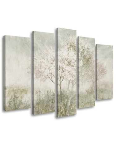 5 Piece Flowering tree in a meadow beige - Canvas painting | FEEBY