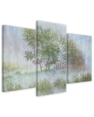 Canvas painting - Trees on a misty meadow landscape | FEEBY