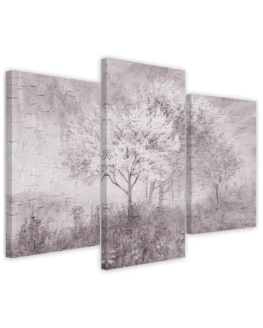 Canvas print for living room - Tree in a meadow in shades of purple | FEEBY