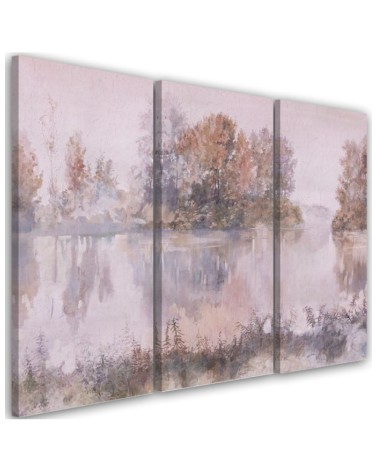 Canvas print for living room pentaptic - Lake view watercolour | FEEBY