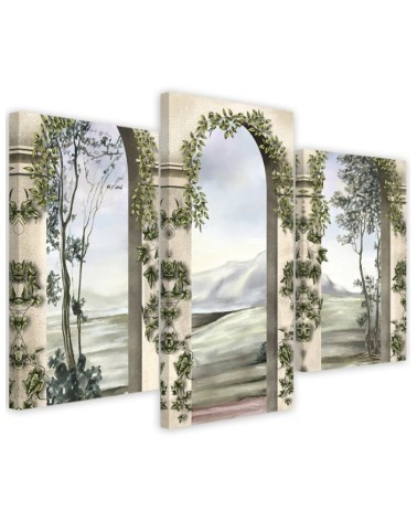 Modern pentaptic painting - Columns and arches with ivy | FEEBY