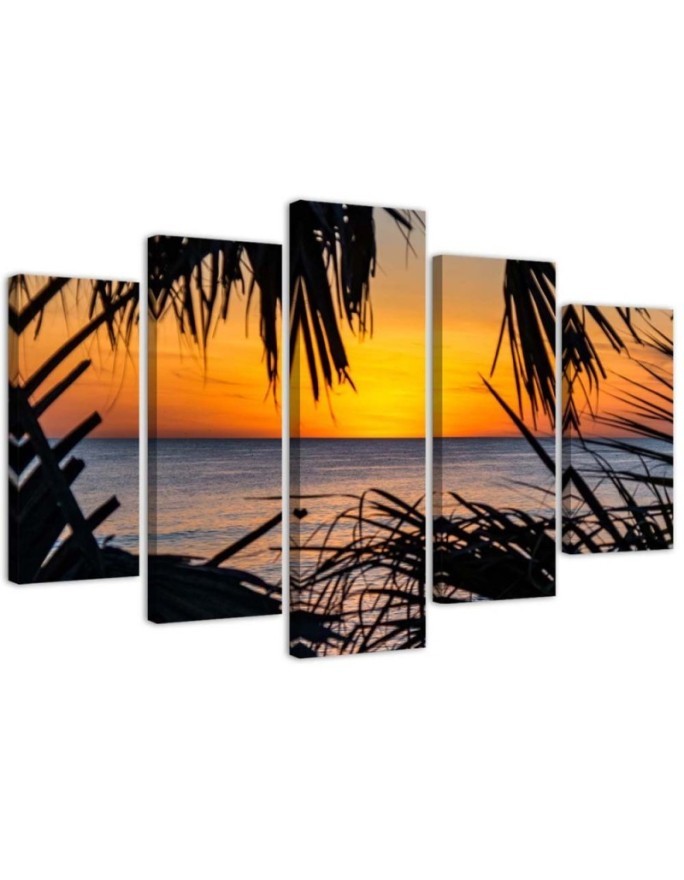 Modernes Wandbild - Meer Palmen Sonnenuntergang | Feeby