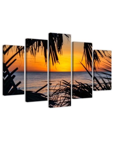 Modernes Wandbild - Meer Palmen Sonnenuntergang | Feeby