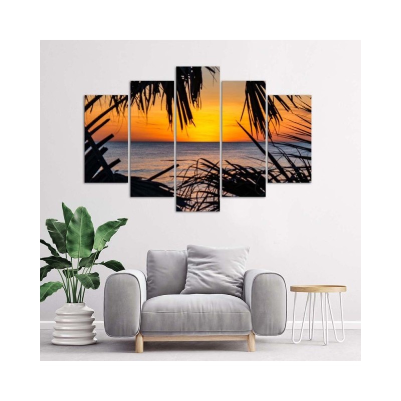 Modernes Wandbild - Meer Palmen Sonnenuntergang | Feeby