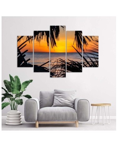 Modernes Wandbild - Meer Palmen Sonnenuntergang | Feeby