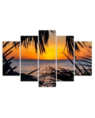 Modernes Wandbild - Meer Palmen Sonnenuntergang | Feeby