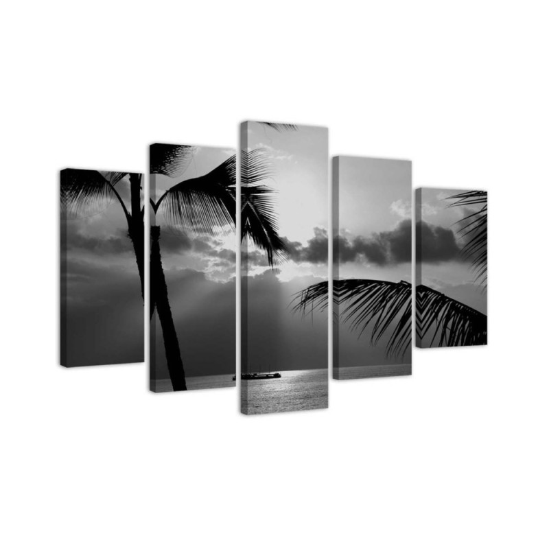 Leinwandbild - Meer Palmen Schwarz und Weiß | Feeby
