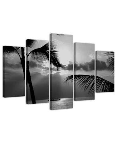 Leinwandbild - Meer Palmen Schwarz und Weiß | Feeby