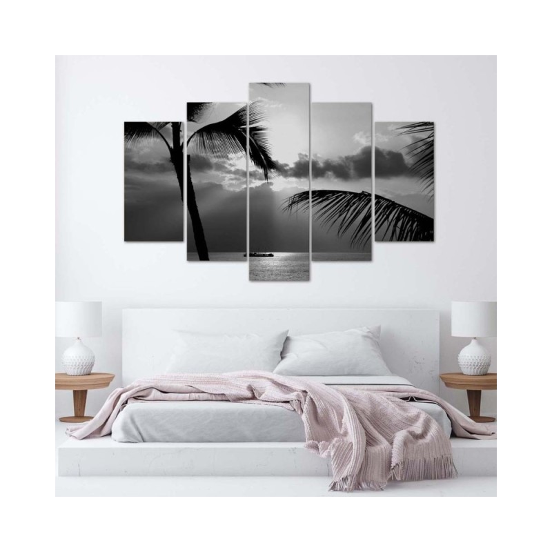 Leinwandbild - Meer Palmen Schwarz und Weiß | Feeby