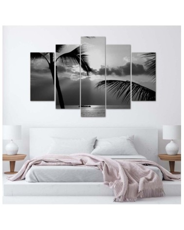 Leinwandbild - Meer Palmen Schwarz und Weiß | Feeby