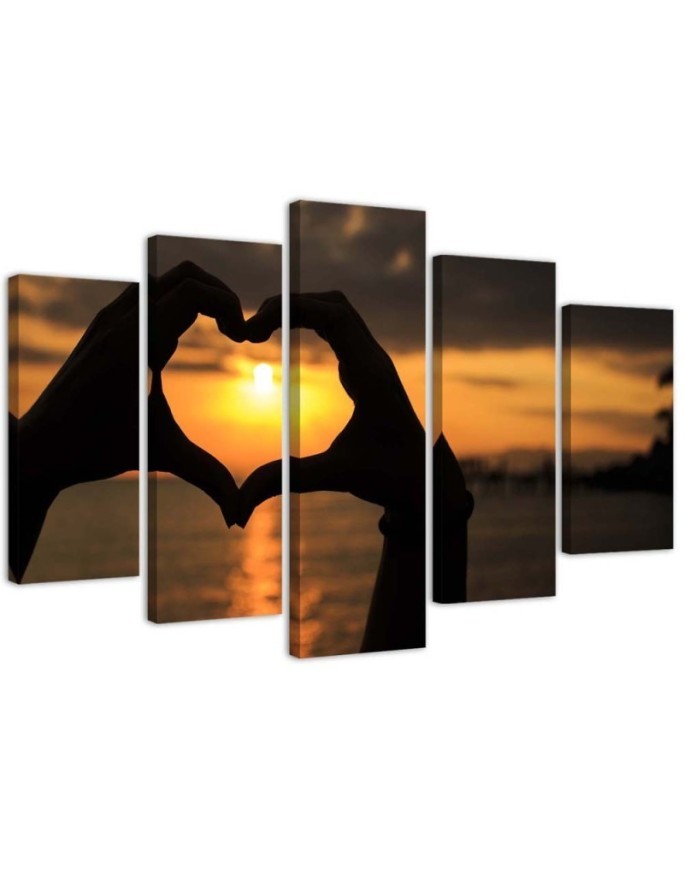 Leinwandbild - Hände zu einem Herz geformt Sonnenuntergäng | Feeby