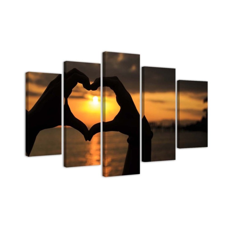 Leinwandbild - Hände zu einem Herz geformt Sonnenuntergäng | Feeby