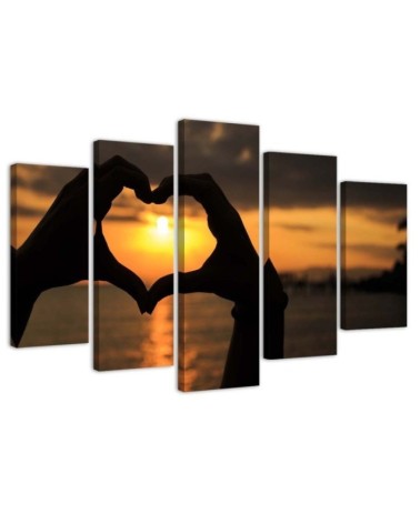 Leinwandbild - Hände zu einem Herz geformt Sonnenuntergäng | Feeby