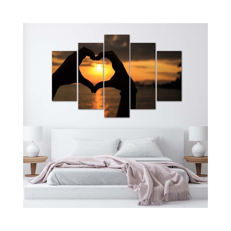 Leinwandbild - Hände zu einem Herz geformt Sonnenuntergäng | Feeby