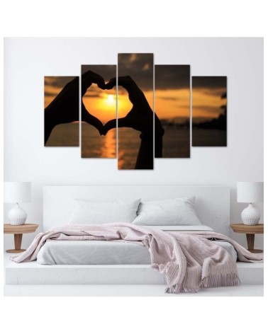 Leinwandbild - Hände zu einem Herz geformt Sonnenuntergäng | Feeby