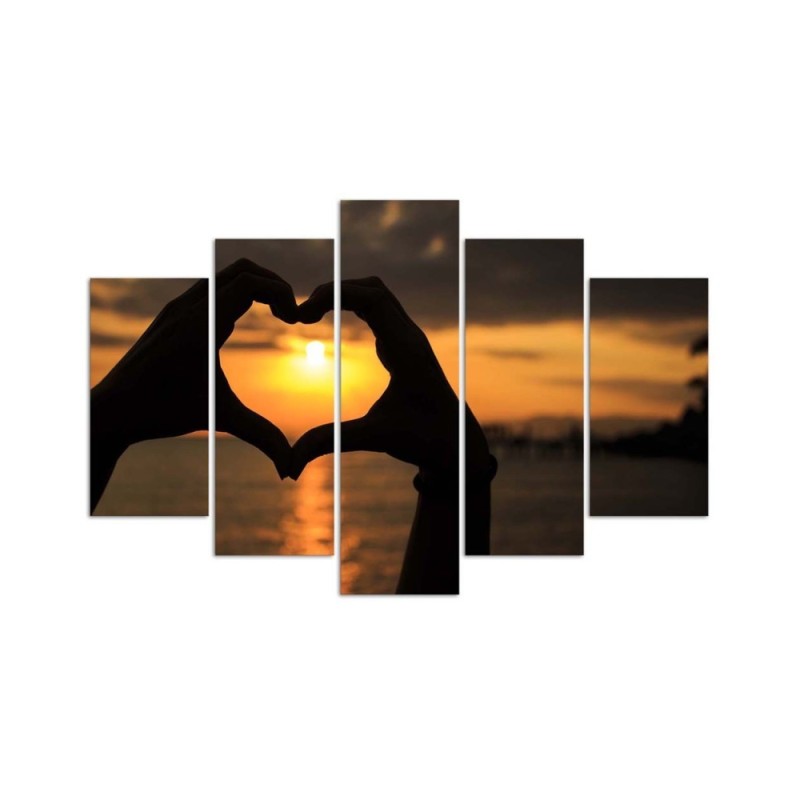 Leinwandbild - Hände zu einem Herz geformt Sonnenuntergäng | Feeby