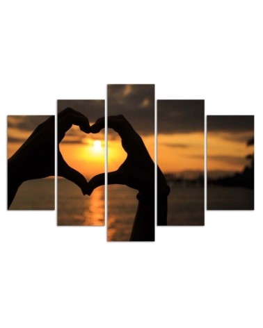 Leinwandbild - Hände zu einem Herz geformt Sonnenuntergäng | Feeby