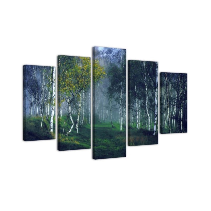 Bild auf Leinwand - Birkenwald im Nebel Landschaft | Feeby