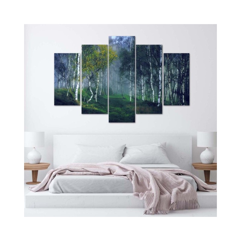 Bild auf Leinwand - Birkenwald im Nebel Landschaft | Feeby