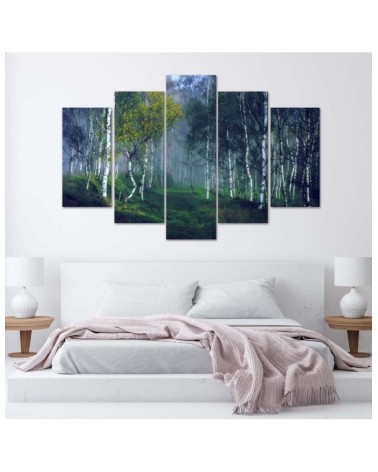 Bild auf Leinwand - Birkenwald im Nebel Landschaft | Feeby