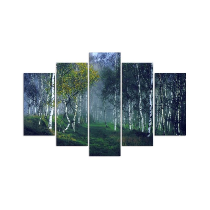 Bild auf Leinwand - Birkenwald im Nebel Landschaft | Feeby