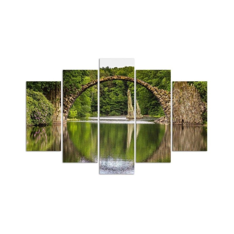 Dekoratives Leinwandbild - Alte Brücke See Wald | Feeby