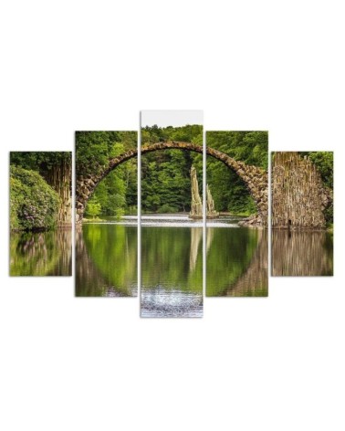 Dekoratives Leinwandbild - Alte Brücke See Wald | Feeby