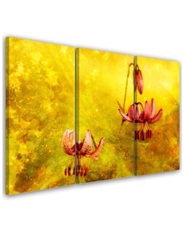 Tulips flowers on a yellow background - Multipart picture on Canvas | FEEBY