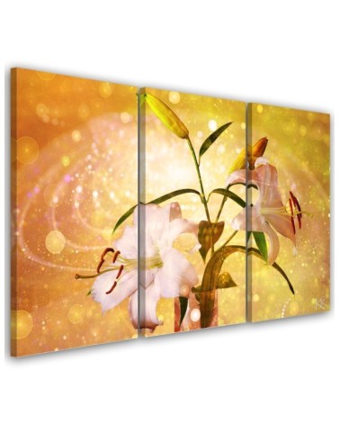 Lily on yellow background - 3-piece Canvas painting for living room | FEEBY