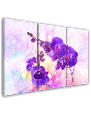 Obraz do salonu 3 częściowy - Fioletowy kwiat orchidei | FEEBY