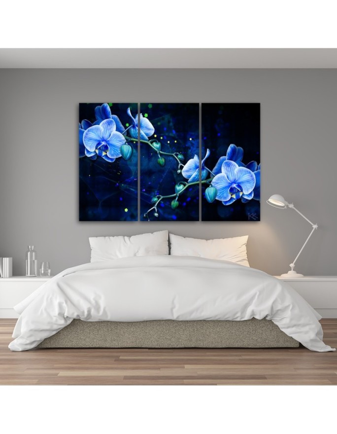 Modern Canvas painting for living room - Blue orchid flower | FEEBY