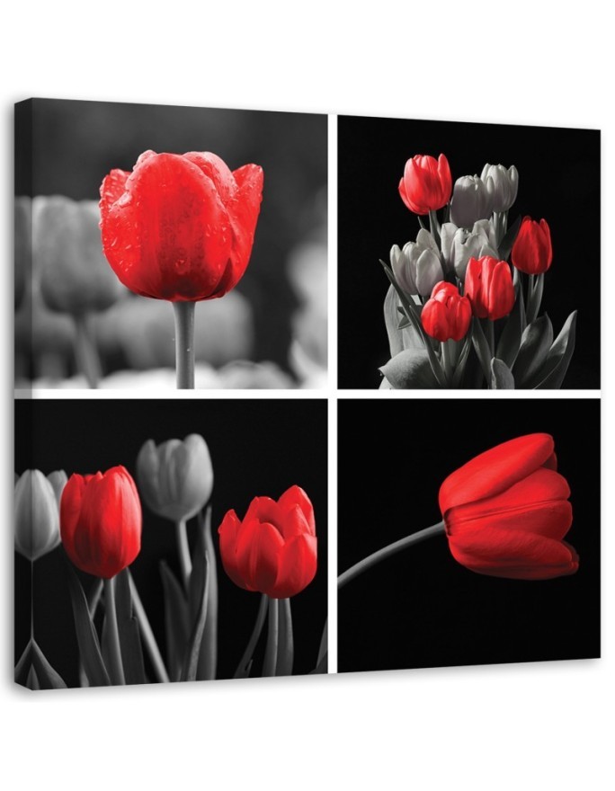 Wandbild für Wohnzimmer - Rote Tulpen Blumen | Feeby