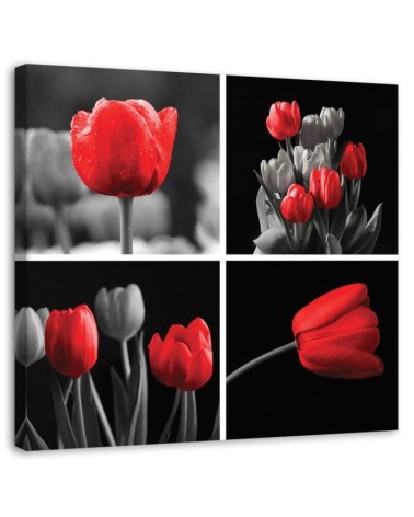 Modern bedroom Canvas painting - Set of red tulips | FEEBY