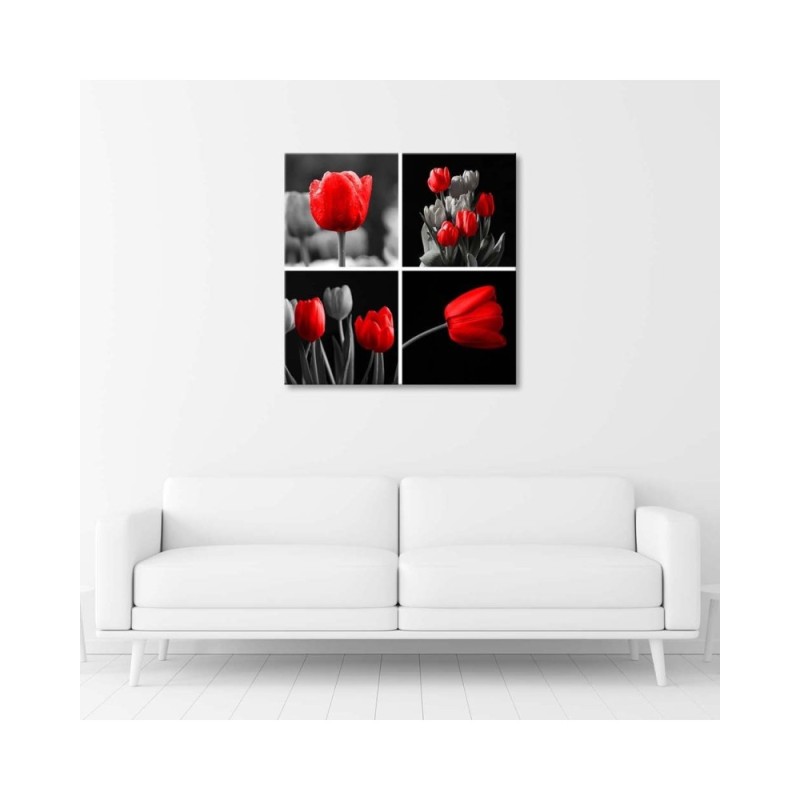 Wandbild für Wohnzimmer - Rote Tulpen Blumen | Feeby