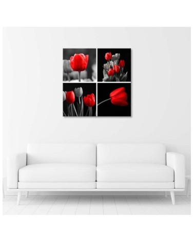 Obraz do sypialni nowoczesny - Zestaw czerwonych tulipanów | FEEBY
