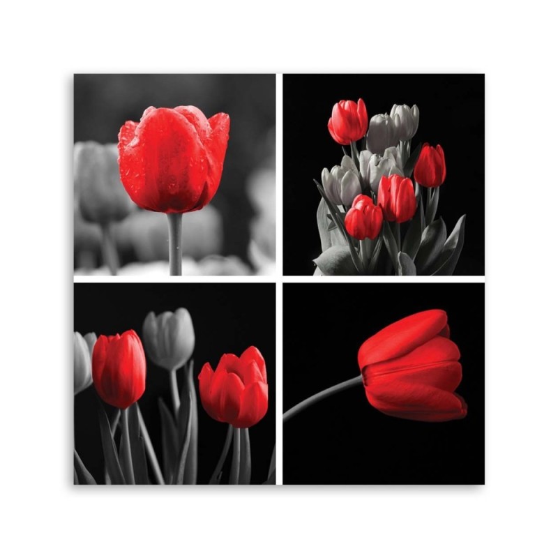 Obraz do sypialni nowoczesny - Zestaw czerwonych tulipanów | FEEBY