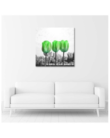 Leinwandbild - Grüne Tulpen auf einer Wiese | Feeby
