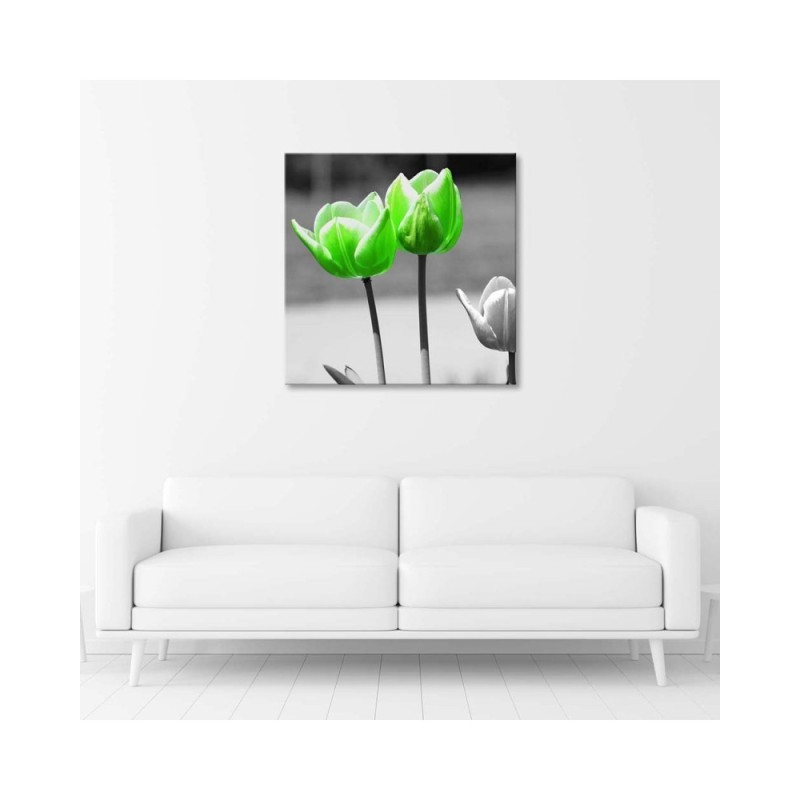 Modernes Wandbild - Grüne Tulpen im Grau | Feeby